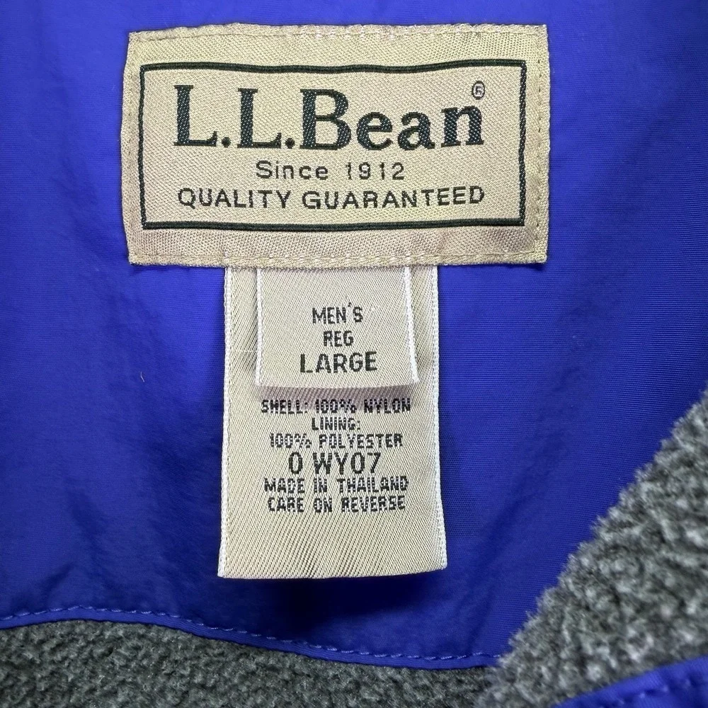 Vintage L.L. Bean‎ Men's Wind Rain Hiking Vest Size L Blue Fleece lined Full Zip